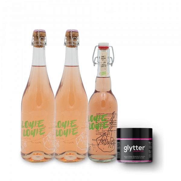 Glytterpaket pink - 2x Winzersekt rosé + 1x Roséwein + Glytter pink